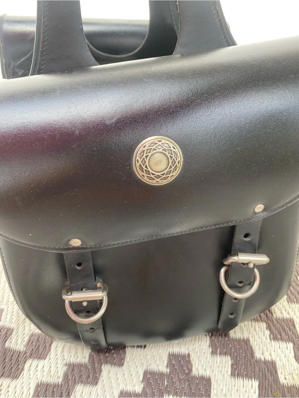 Black Vintage Leather Motorcycle Saddlebag Pair - Classic Men's Travel Bags